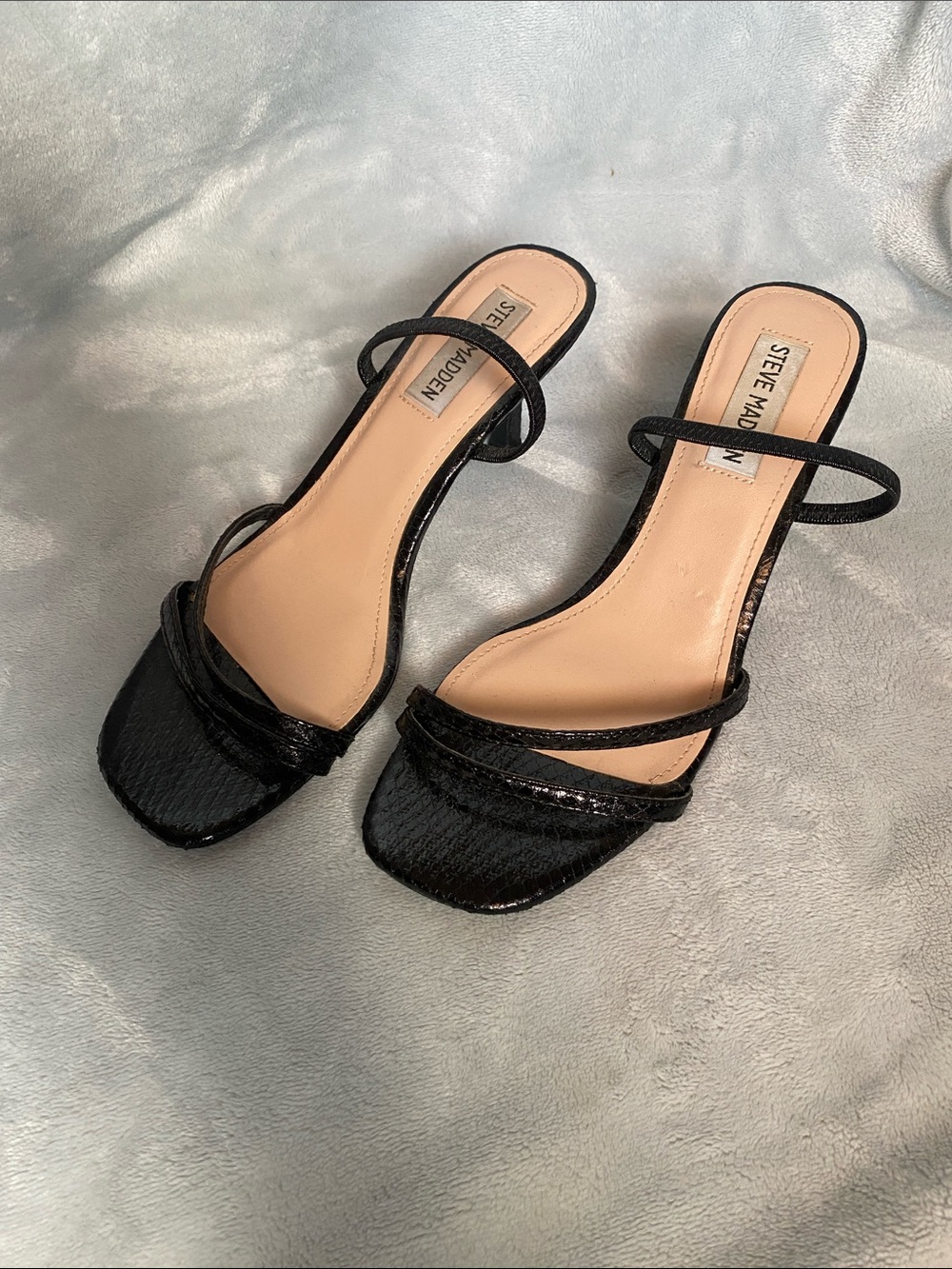 Steve Madden Black Patent Double-Strap Square-Toe Mules